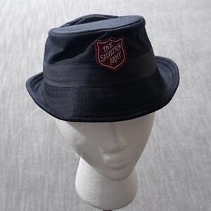 Vintage Salvation Army Uniform Hat Navy Blue Fedora Style Shield Patch Small
